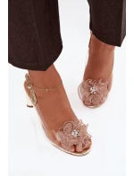 Sandály na podpatku s ozdobou a krystaly D&A MR52-236 zlaté