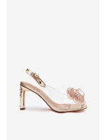 Sandály na podpatku s ozdobou a krystaly D&A MR52-236 zlaté