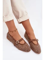 Dámské baleríny s otevřeným vzorem s kamínky a páskem Hnědé Wilvessa