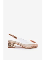 Průhledné sandály na klínku s krystaly a květinou Vinceza 70122 šampaňské