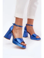 Dámské lakované sandály na sloupku - modré Marila