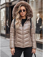 Dámská prošívaná zimní bunda s kapucí MIRIAL tmavě béžová FashionStreet TY3771