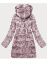 Pudrově růžová dámská bunda-kožíšek s kapucí (br9741-81)