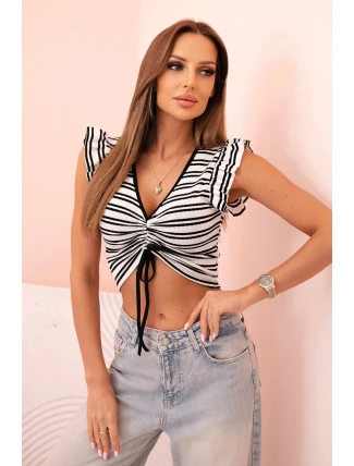Dámská pruhovaná blůza s nařasením a volánkem černá