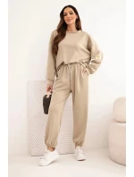 Dámský máslový komplet s volnou mikinou a kalhotami s nápisem LOVE tmavě béžový
