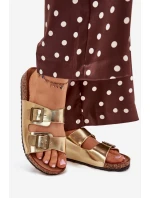 Dámské sandály na korkové platformě s přezkami zlaté Vesina