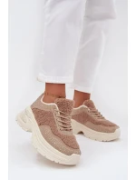 Dámské tenisky s krystaly a beránkovým kožíškem béžové Zarika