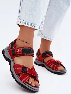 Kožené Semišové Dámské Sandály Na Suchý Zip Červené Blingy