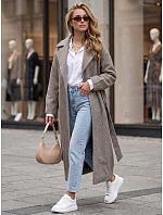 Dlouhý dámský kabát s páskem v přechodové sezóně, kávová barva, FashionStreet NY0774 Dlouhý dámský kabát s páskem v přechodové sezóně, kávová barva, FashionStreet NY0774