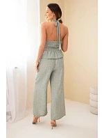 Dámský viskózový komplet – zavazovací top a kalhoty se širokými nohavicemi khaki