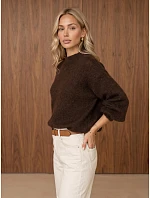 Klasický dámský svetr s kulatým výstřihem, čokoládová barva, FashionStreet MY2597 Klasický dámský svetr s kulatým výstřihem, čokoládová barva, FashionStreet MY2597