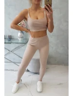 Souprava s halenkou s žebrováním béžová