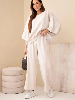 Dámský komplet viskózový máslový se širokými nohavicemi a volnou blůzou béžový