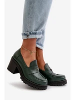 Zazoo 20168 Elegantní dámské polobotky na podpatku přírodní kůže tmavě zelené