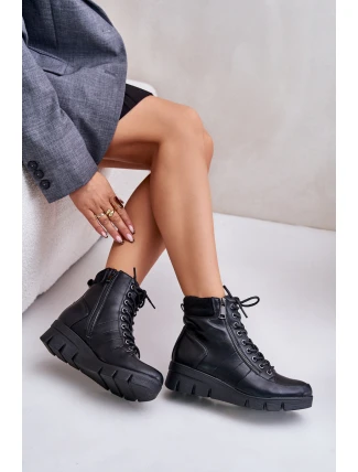 Lehké Zateplené Dámské Boty Na Platformě A Klínu Černé Savindria