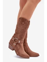 Zazoo 3669 Semišové Kozačky Cowboy Dámské Do Poloviny Lýtek Hnědé
