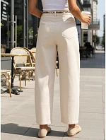 Dámské kalhoty s vysokým pasem a záševky béžové FashionStreet UY2900