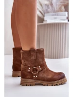 Dámské Botky Z Semiše Na Plochém Podpatku Hnědé Lewski 3610