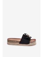 Dámské Sandały Na Platformě S Mašlí A Dekorativní Broží Černé Lenela