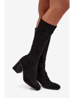 Ženské kozačky na robustním podpatku Eko semiš černé Traven