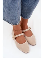 Baleríny S Páskem A Zlatým Přezkou Eko Semišové Světle Béžové Adelora