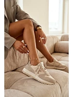 Kožené Semišové Dámské Tenisky Na Platformě Kobbo 100103 Béžové