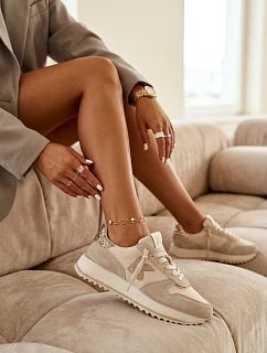 Kožené Semišové Dámské Tenisky Na Platformě Kobbo 100103 Béžové