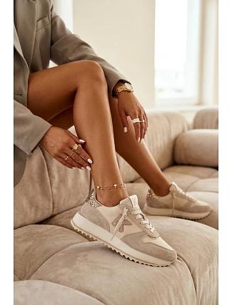 Kožené Semišové Dámské Tenisky Na Platformě Kobbo 100103 Béžové