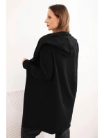 Dámská bunda z bavlny s kapucí a prodlouženým předním dílem černá