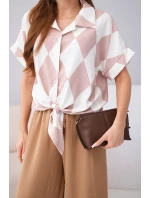 Komplet dámský viskózový košile s vázáním a kalhoty s gumou mátová