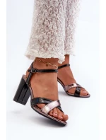 Eko Kožené Sandály Na Podpatku Sloupku Černé Abilica