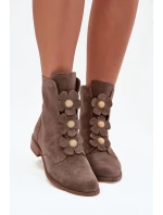 Semišové dámské kotníkové boty s ozdobnými květinami Zazoo 3085 tmavě béžové