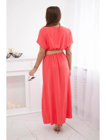 Dlouhé šaty s ozdobným páskem Pink Neon