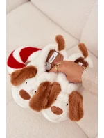 Dámské huňaté pantofle s motivem pejska – hnědé Faylen Dámské huňaté pantofle s motivem pejska – hnědé Faylen