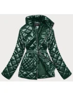 Tmavě zelená prošívaná dámská bunda s páskem (BH2208) Tmavě zelená prošívaná dámská bunda s páskem (BH2208)