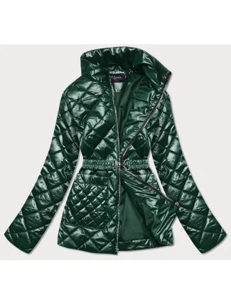 Tmavě zelená prošívaná dámská bunda s páskem (BH2208) Tmavě zelená prošívaná dámská bunda s páskem (BH2208)