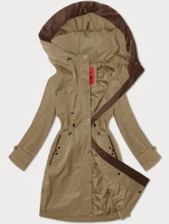 Tmavě béžová jednoduchá dámská bunda s kapucí LHD (LHD-24590)