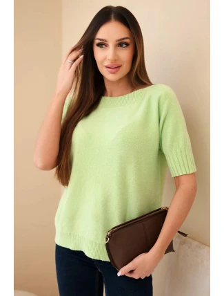 Dámský svetr z viskózy s krátkým rukávem pistáciový