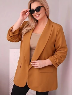 Elegantní dámské sako Plus Size tmavě camelové