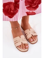 Dámské Pantofle Na Plochém Podpatku S Výřezem Eko Kůže Béžové Ecapus