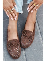 Dámské zdobené mokasíny z eko semiše Prissine – hnědé