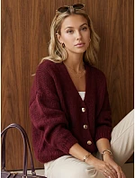 Dámský volný kardigan na knoflíky v bordó barvě FashionStreet MY2572 Dámský volný kardigan na knoflíky v bordó barvě FashionStreet MY2572