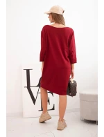 Dámská sukni Plus Size z bavlnou s jednoduchým střihem a rukávem 3/4 bordová