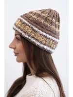Dámská zimní čepice s barevným vláknem a elastickým stahováním K352 cappuccino