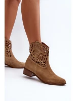 Zazoo 3404 Průhledné boty kovbojky na nízkém podpatku semišové světle béžové