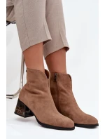 Dámské kotníkové boty z přírodní semiš s podpatkem vyhřívané Vinceza 66806 Camel