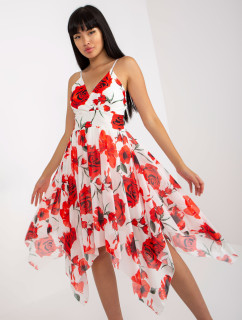 Bílé a červené šaty s květinovými ramínky