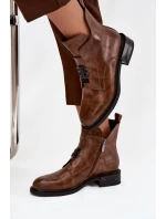 Dámské zateplené kožené boty Briselda – hnědé, s dekorativním detailem