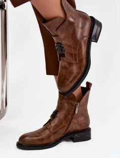 Dámské zateplené kožené boty Briselda – hnědé, s dekorativním detailem