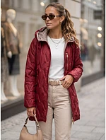 Dámská prošívaná přechodová bunda s kapucí, bordová, FashionStreet TY5771 Dámská prošívaná přechodová bunda s kapucí, bordová, FashionStreet TY5771